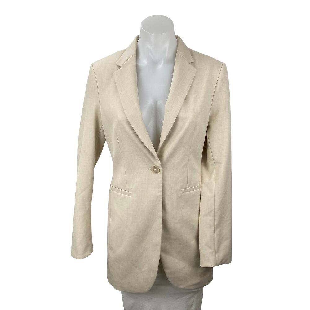 H&M Women's Cream Long Sleeve Notch Lapel One Button Blazer Suit Jacket Size XS